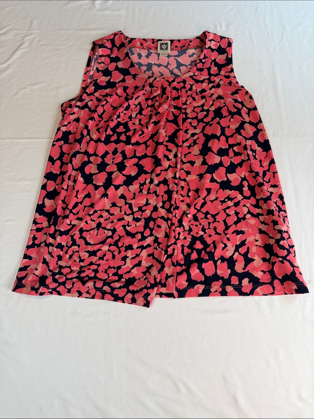 Anne Klein Coral Pink and Navy Printed Sleeveless Tank